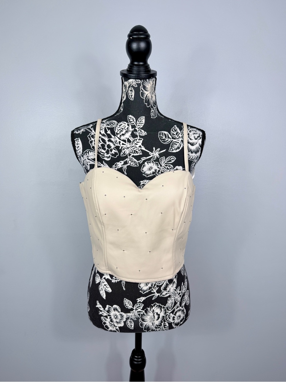 NWT Say What cream studded faux leather crop top size XL